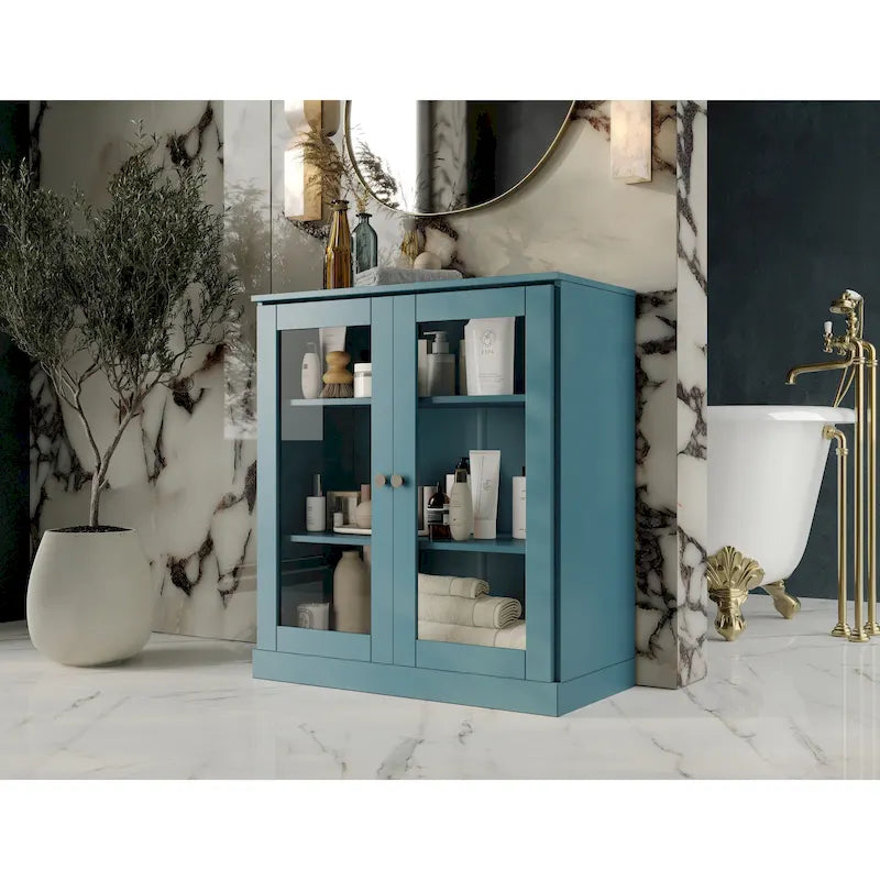 Palace Imports 100% Solid Wood 32  Bathroom Cabinet with Clear Glass Doors and Adjustable Shelves