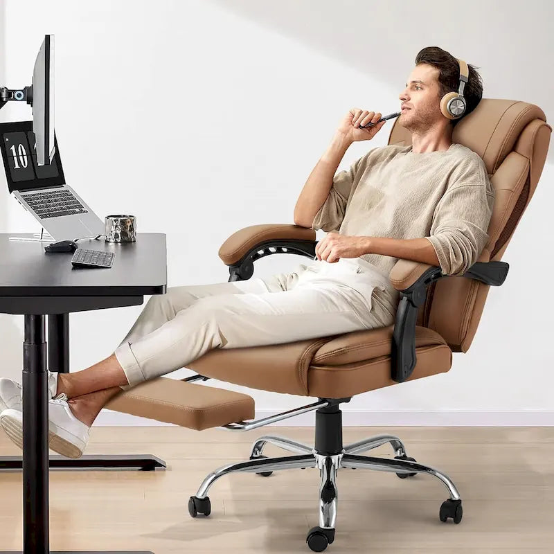 Fauteuil de bureau ergonomique chauffant de direction avec massage 2/4/6 points, repose-pieds rétractable et cuir PU