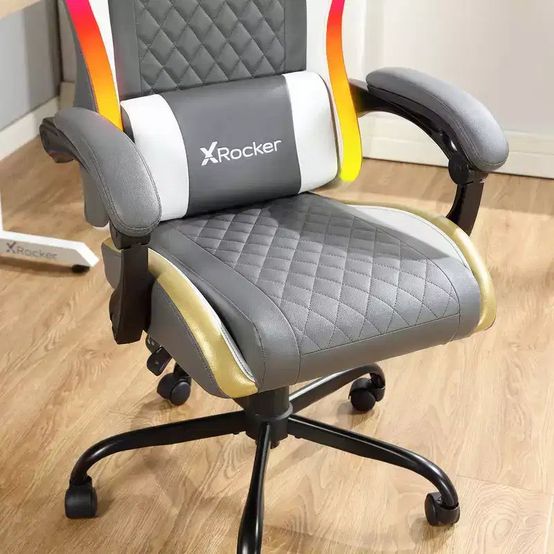 Chaise de jeu PC ergonomique X Rocker RGB LED extra confort gris/blanc/or