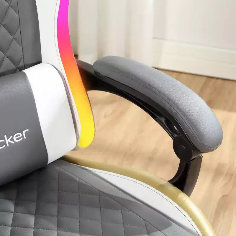 Chaise de jeu PC ergonomique X Rocker RGB LED extra confort gris/blanc/or