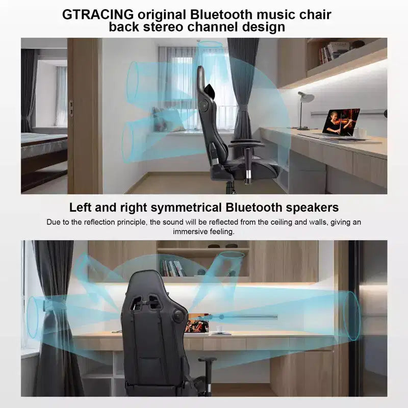 Chaise de gaming GTRACING avec haut-parleurs Bluetooth Fauteuil de bureau à dossier haut en PU noir