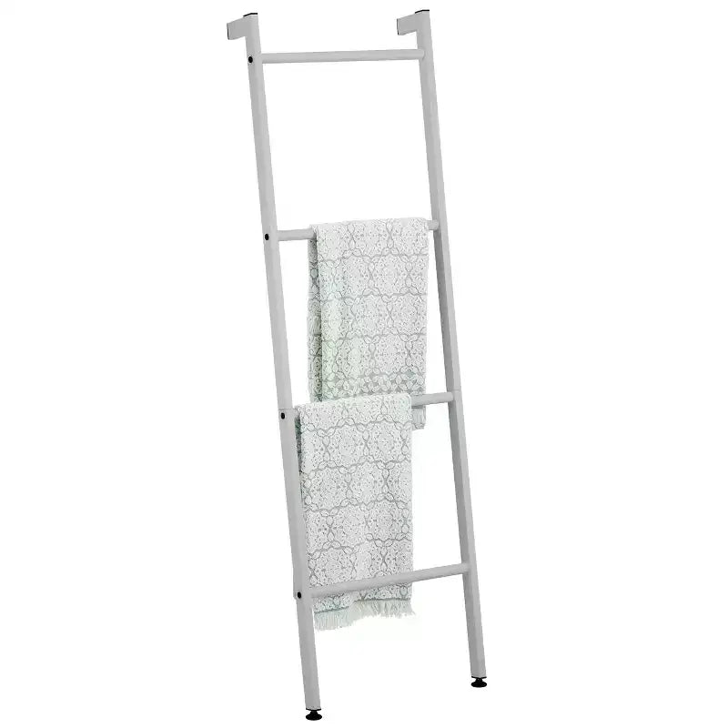 mDesign Metal Blanket & Towel Wall Ladder Rack for Bedroom/Bathroom, Light Gray