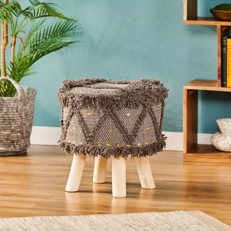 Roja Handcrafted Metal Accents Boho Fabric Stool - Christopher Knight Home