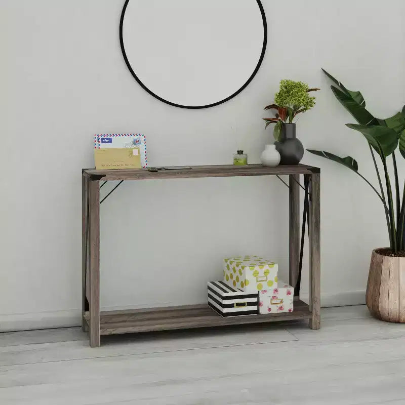 Emma and Oliver Engineered Wood Modern Farmhouse Entryway Console Table with Metal Accents