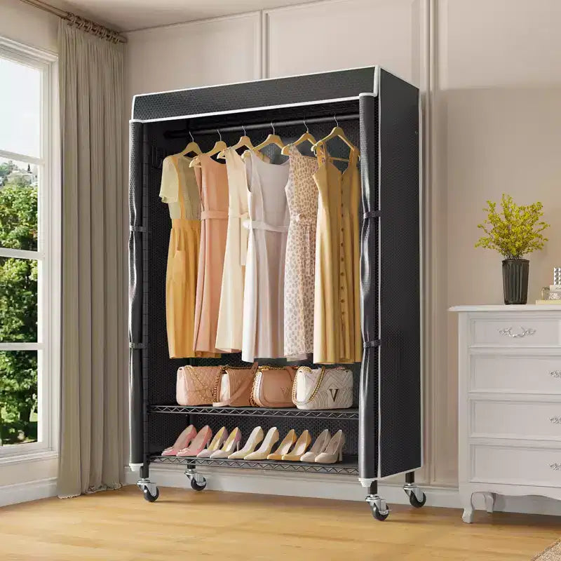 VIPEK R3C Rolling Clothes Rack with Cover Portable Freestanding Garment Rack, Black Rack with Cover