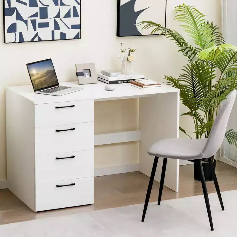 Costway Computer Desk Study Writing Workstation Vanity Table Home Office w/ 4 Drawers