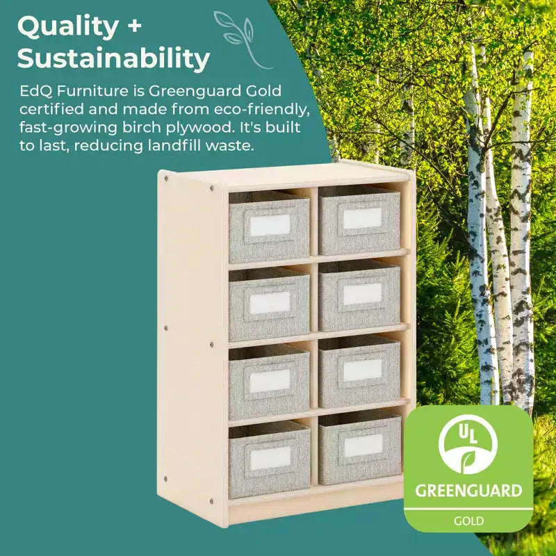 Guidecraft EdQ 8 Cubby Bin Storage Organizer 30: Kids' Wooden Cube Bookshelf, Classroom Storage Shelf with Compartments and Bins