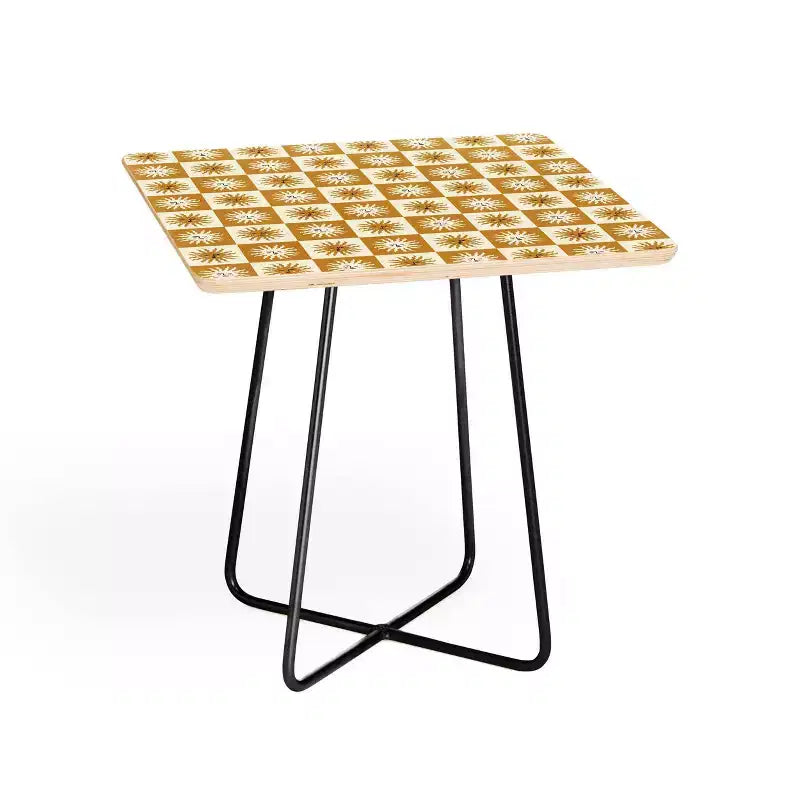 Charly Clements Vintage Checkered Sunshine Side Square Table - Deny Designs