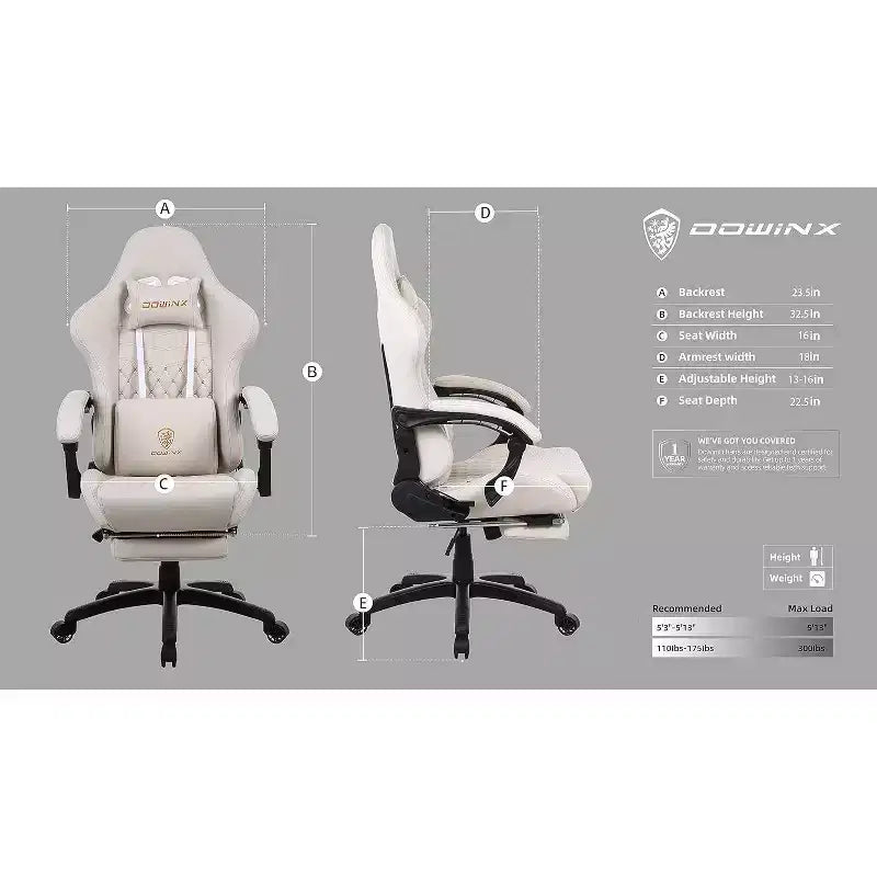 Chaise de jeu réglable avec support lombaire massant et repose-pieds rétractable - Dowinx