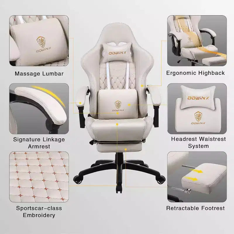 Chaise de jeu réglable avec support lombaire massant et repose-pieds rétractable - Dowinx