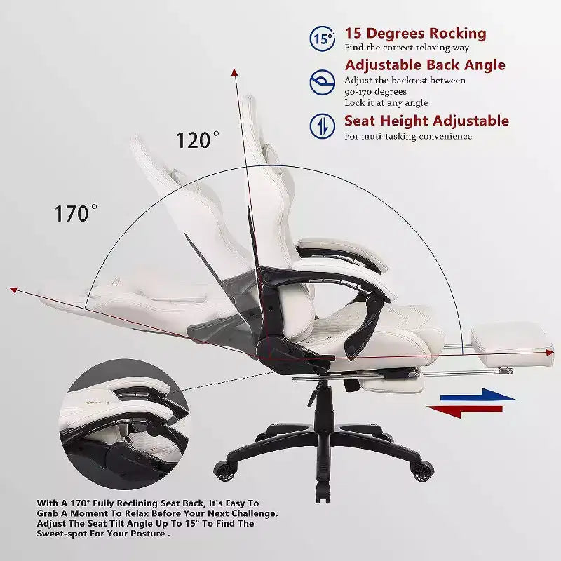 Chaise de jeu réglable avec support lombaire massant et repose-pieds rétractable - Dowinx