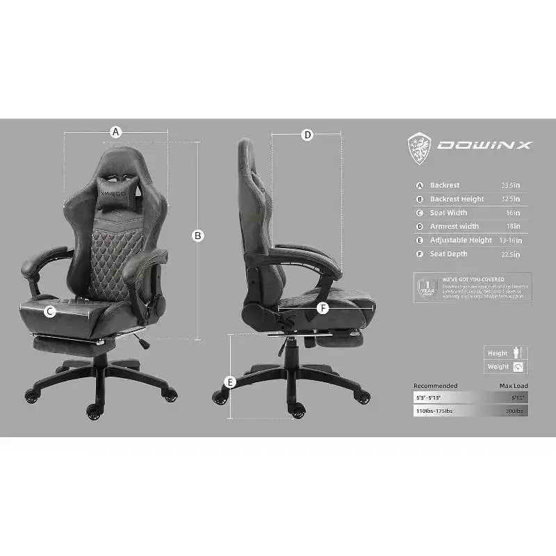 Chaise de jeu réglable avec support lombaire massant et repose-pieds rétractable - Dowinx