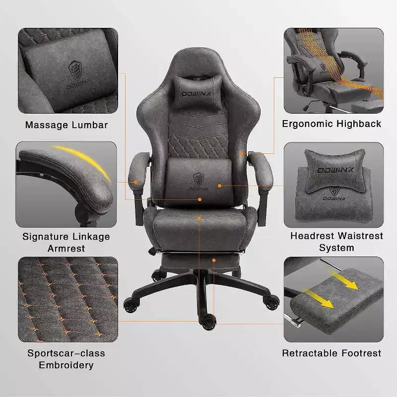 Chaise de jeu réglable avec support lombaire massant et repose-pieds rétractable - Dowinx