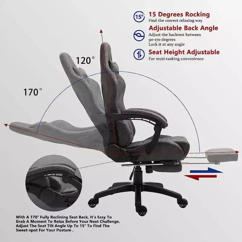 Chaise de jeu réglable avec support lombaire massant et repose-pieds rétractable - Dowinx