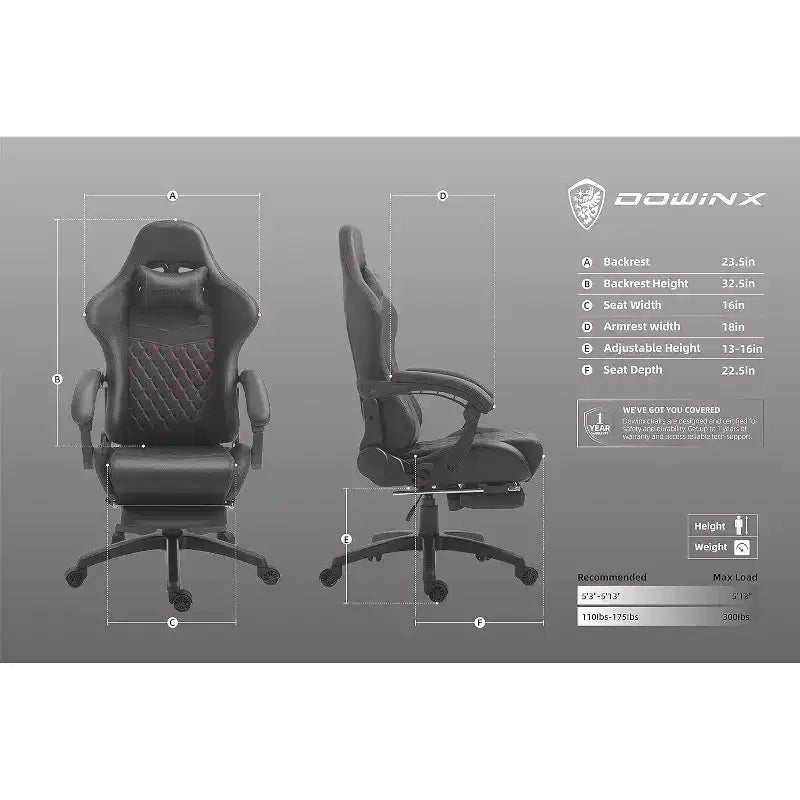 Chaise de jeu réglable avec support lombaire massant et repose-pieds rétractable - Dowinx