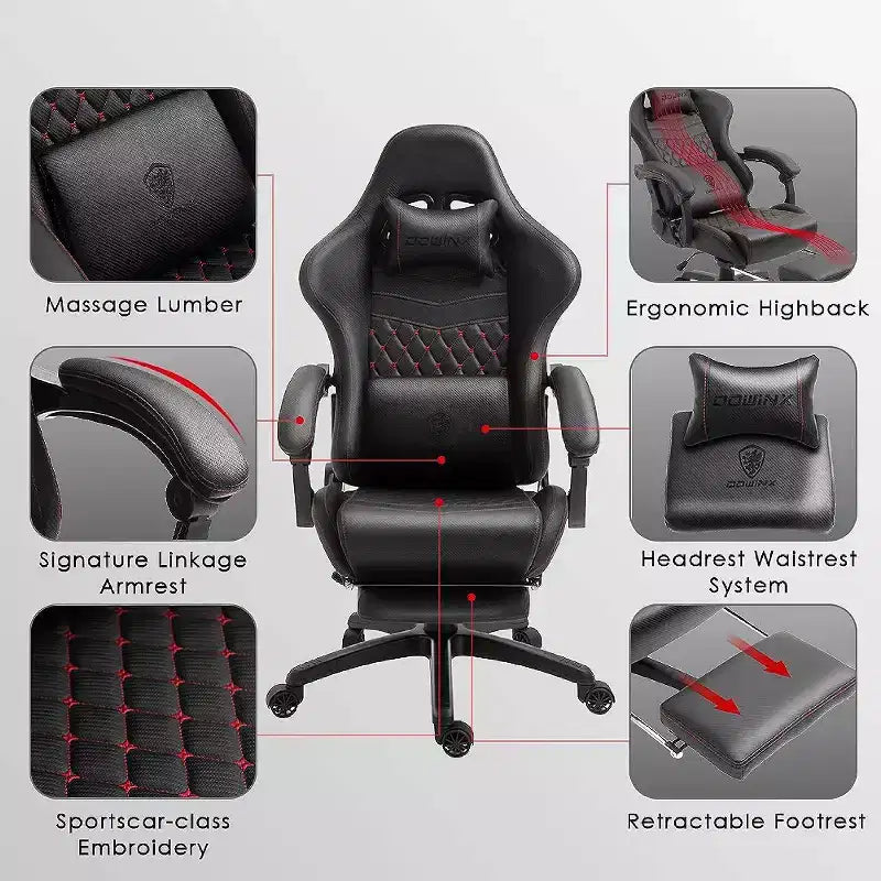 Chaise de jeu réglable avec support lombaire massant et repose-pieds rétractable - Dowinx