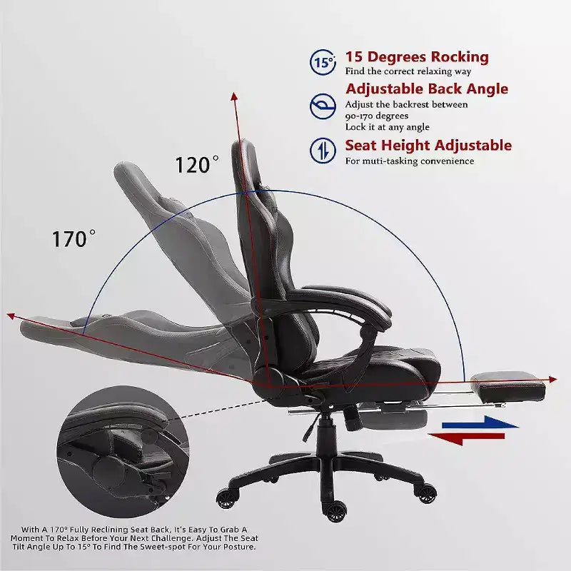 Chaise de jeu réglable avec support lombaire massant et repose-pieds rétractable - Dowinx