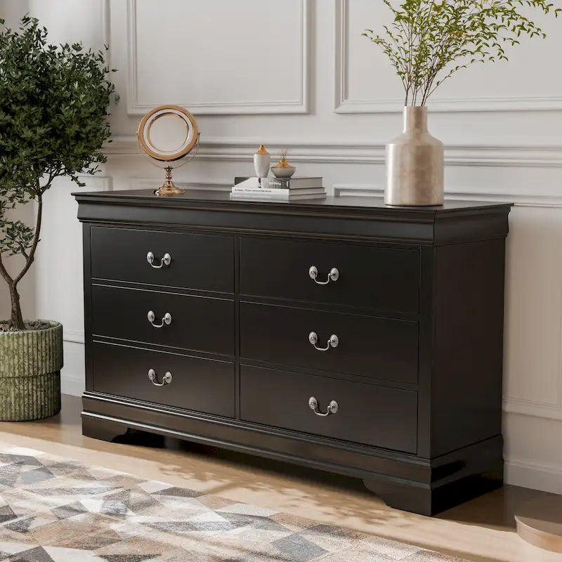 Commode Devi de style traditionnel en bois massif à 6 tiroirs de Furniture of America