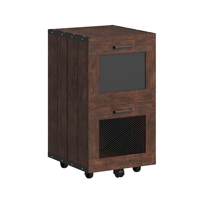 Meuble classeur en bois à 2 tiroirs avec fenêtre en noyer rustique de Furniture of America