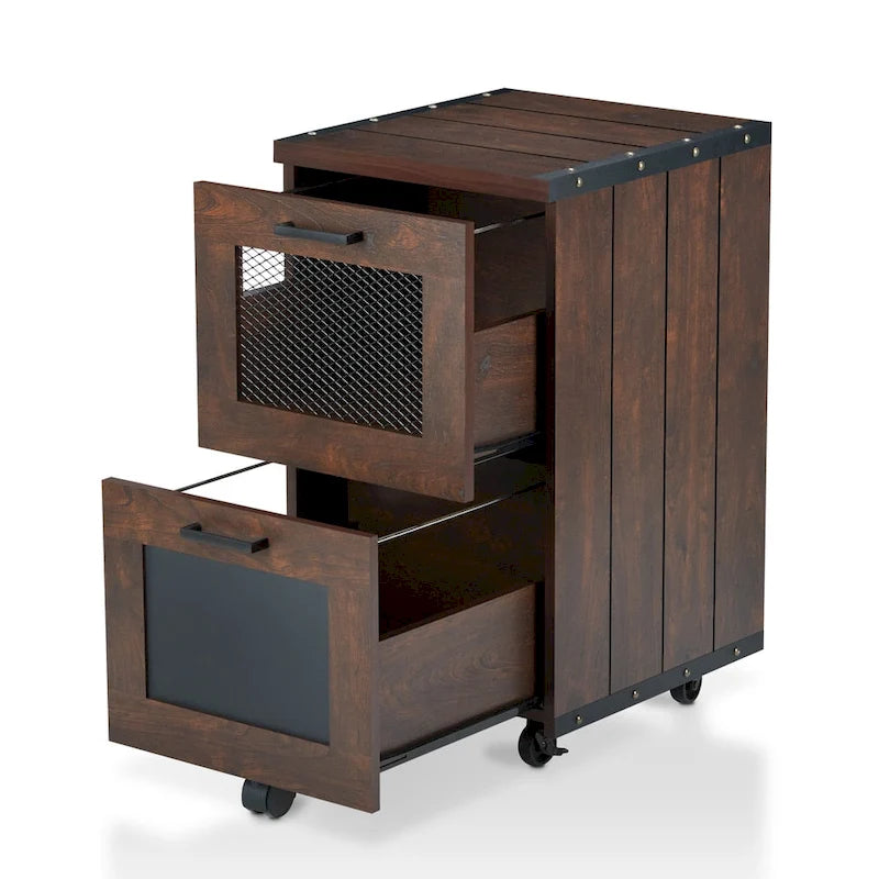 Meuble classeur en bois à 2 tiroirs avec fenêtre en noyer rustique de Furniture of America