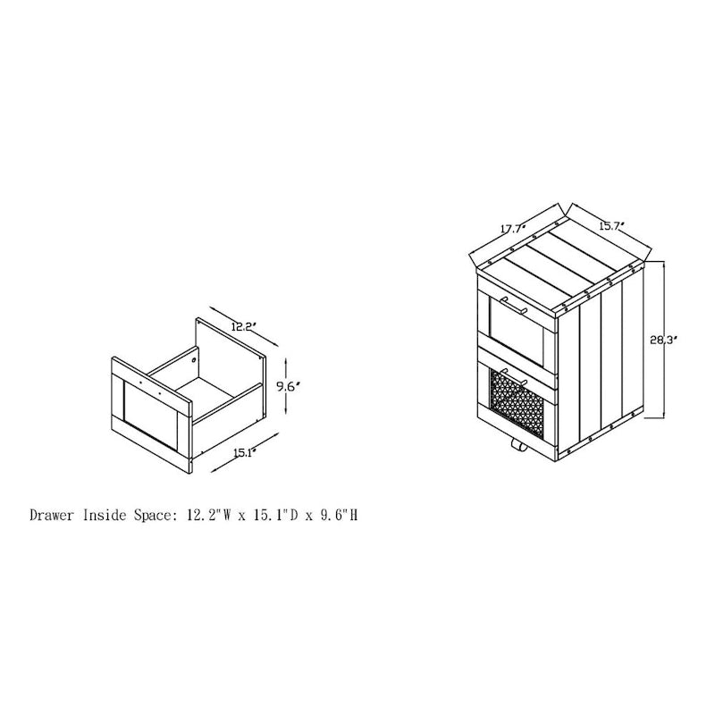 Meuble classeur en bois à 2 tiroirs avec fenêtre en noyer rustique de Furniture of America
