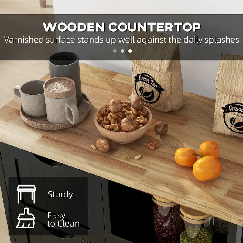 HOMCOM Desserte de cuisine roulante, Chariot de service de bar, Chariot compact sur roues avec plateau en bois, étagères et tiroirs pour salle à manger à domicile