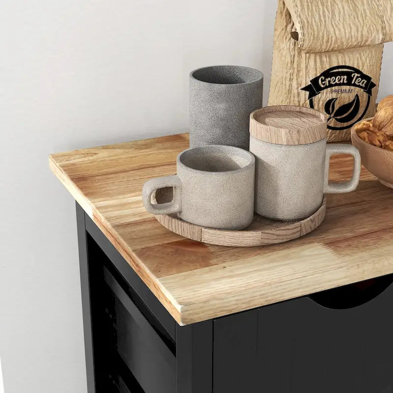 HOMCOM Desserte de cuisine roulante, Chariot de service de bar, Chariot compact sur roues avec plateau en bois, étagères et tiroirs pour salle à manger à domicile