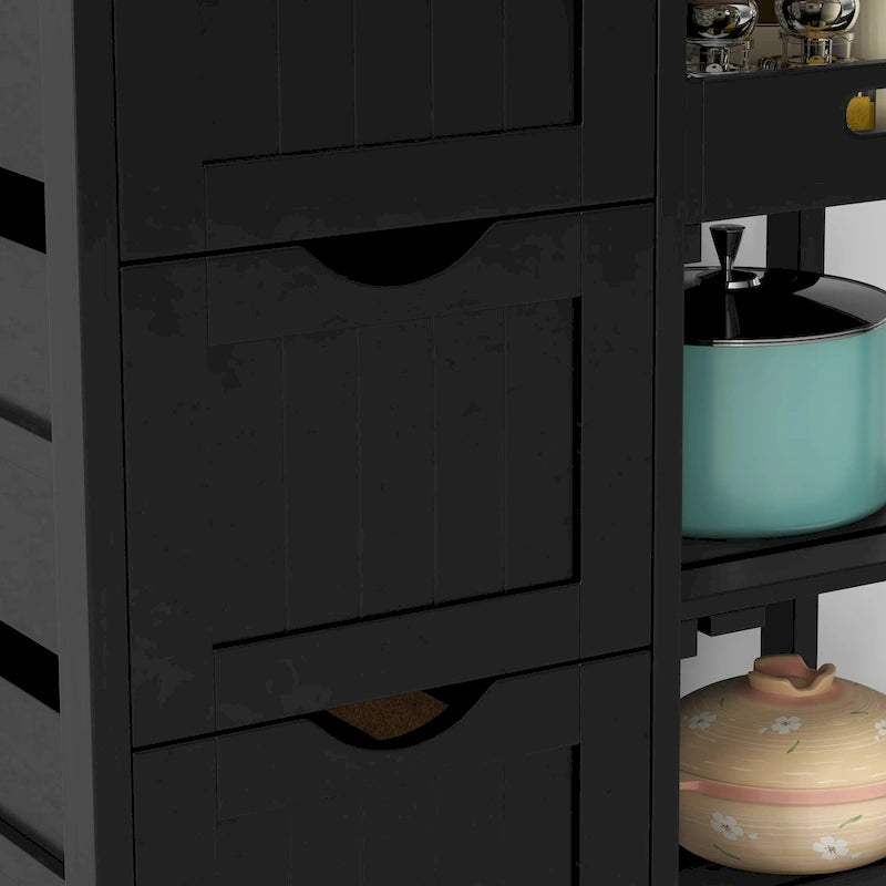 HOMCOM Desserte de cuisine roulante, Chariot de service de bar, Chariot compact sur roues avec plateau en bois, étagères et tiroirs pour salle à manger à domicile