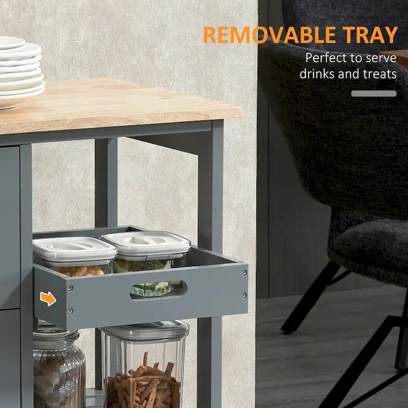 HOMCOM Desserte de cuisine roulante, Chariot de service de bar, Chariot compact sur roues avec plateau en bois, étagères et tiroirs pour salle à manger à domicile