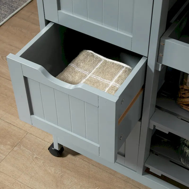 HOMCOM Desserte de cuisine roulante, Chariot de service de bar, Chariot compact sur roues avec plateau en bois, étagères et tiroirs pour salle à manger à domicile