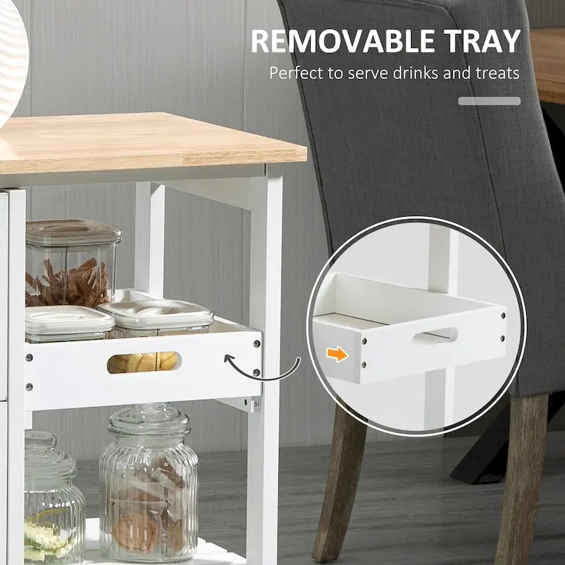 HOMCOM Desserte de cuisine roulante, Chariot de service de bar, Chariot compact sur roues avec plateau en bois, étagères et tiroirs pour salle à manger à domicile
