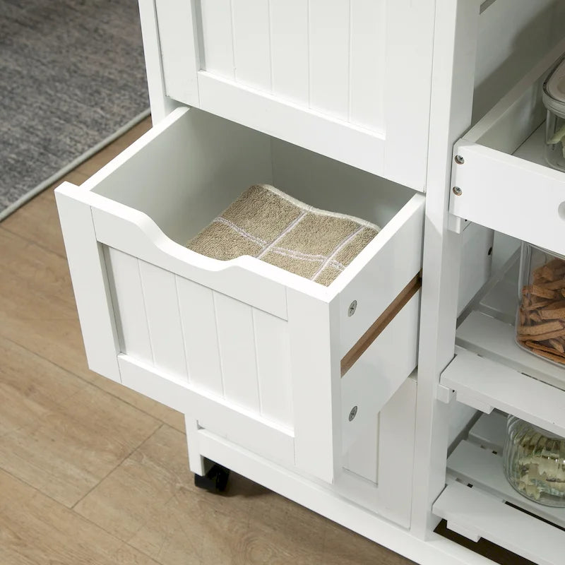 HOMCOM Desserte de cuisine roulante, Chariot de service de bar, Chariot compact sur roues avec plateau en bois, étagères et tiroirs pour salle à manger à domicile