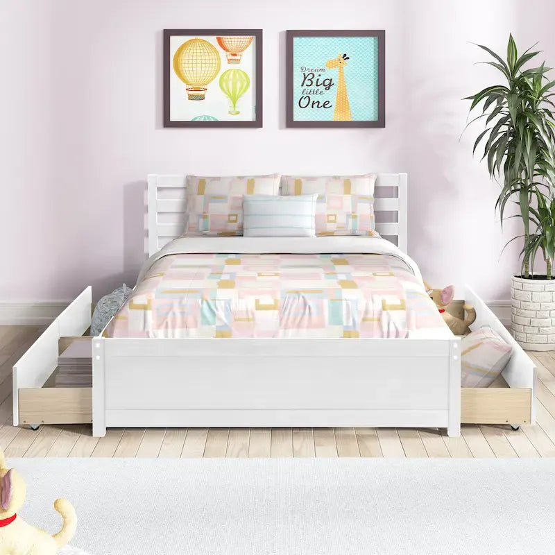 Full Size Wood Platform Bed Frame with 4 Storage Drawers