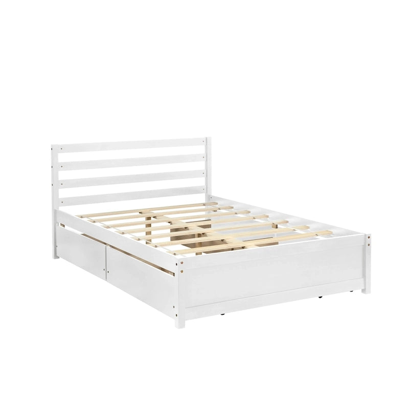 Cadre de lit plateforme en bois double avec 4 tiroirs de rangement