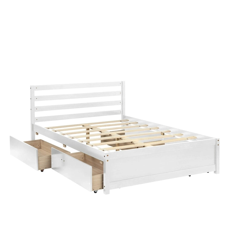 Cadre de lit plateforme en bois double avec 4 tiroirs de rangement