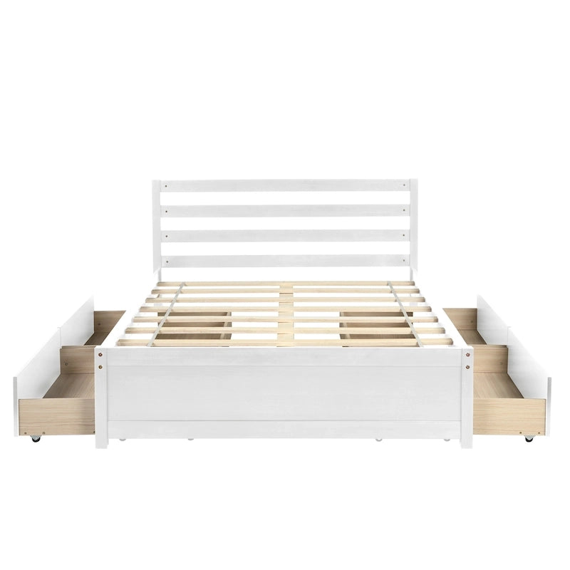 Cadre de lit plateforme en bois double avec 4 tiroirs de rangement
