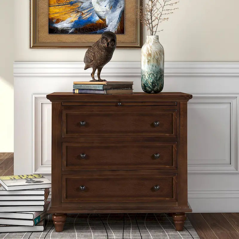 Meuble de rangement en bois à 3 tiroirs avec tablette coulissante - 16,90 x 28,00 x 28,10