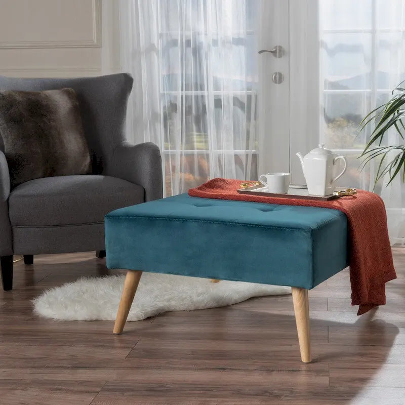 Pouf en velours Omry Mid-Century par Christopher Knight Home