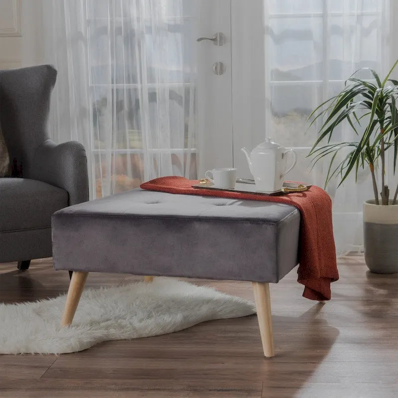 Pouf en velours Omry Mid-Century par Christopher Knight Home