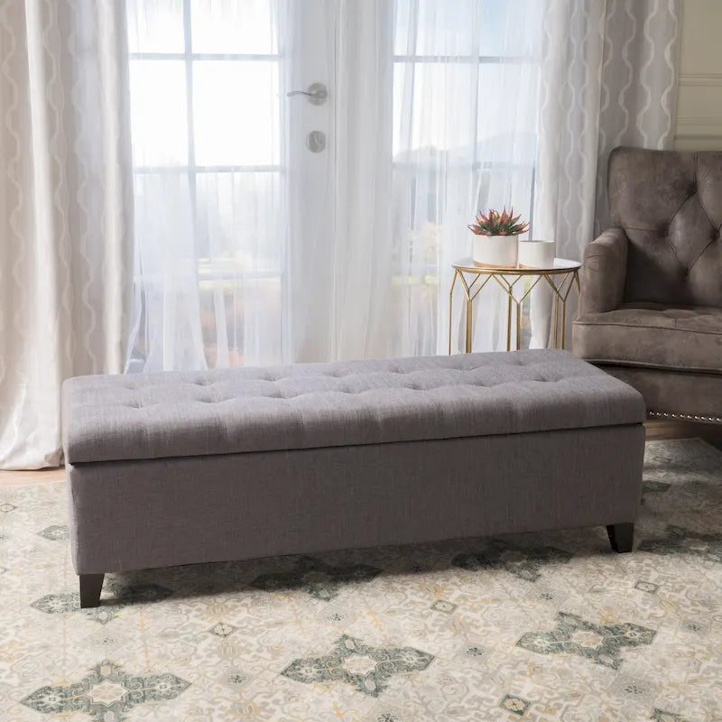 Banc de rangement ottoman en tissu touffeté Mission par Christopher Knight Home