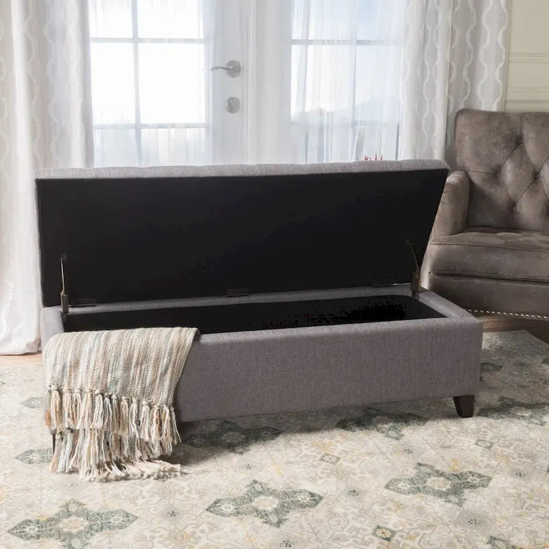 Banc de rangement ottoman en tissu touffeté Mission par Christopher Knight Home