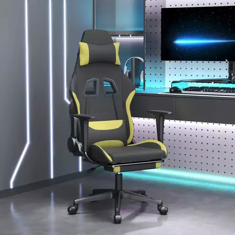 vidaXL Chaise de jeu avec repose-pieds, noir et vert clair, tissu
