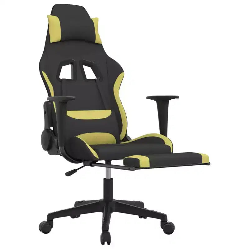 vidaXL Chaise de jeu avec repose-pieds, noir et vert clair, tissu