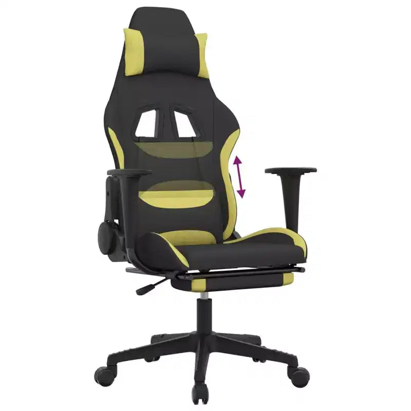 vidaXL Chaise de jeu avec repose-pieds, noir et vert clair, tissu