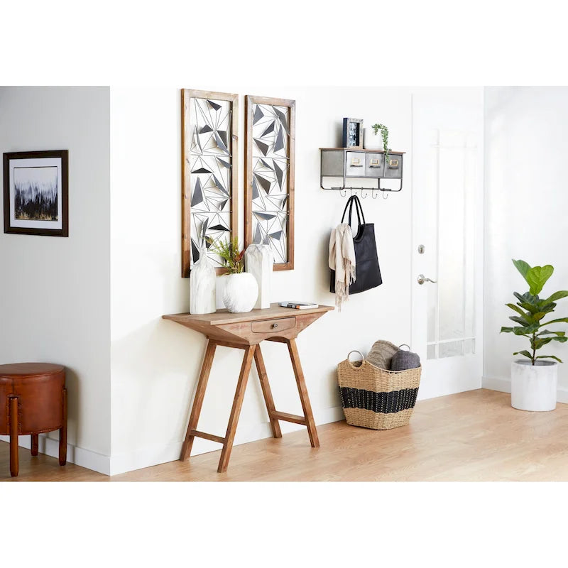 Tabouret en teck fait main en cuir rembourré avec pieds en bois - Marron - Roche River Decor