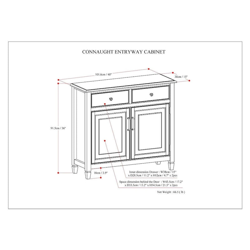 WYNDENHALL Hampshire Armoire de rangement traditionnelle en bois massif de 40 po de largeur pour entrée - 40 larg. x 15 prof. x 36 haut.