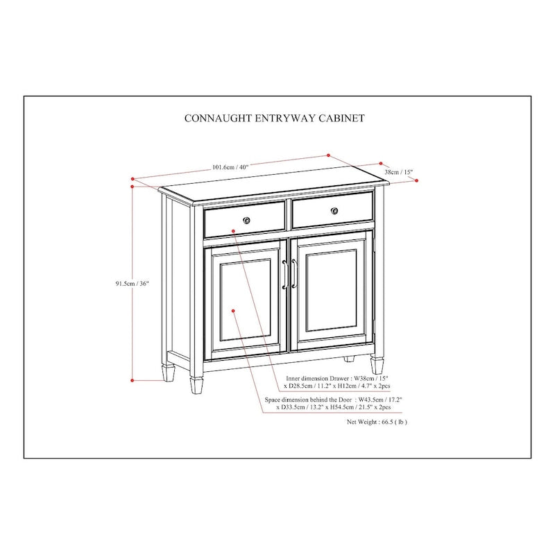 WYNDENHALL Hampshire Armoire de rangement traditionnelle en bois massif de 40 po de largeur pour entrée - 40 larg. x 15 prof. x 36 haut.