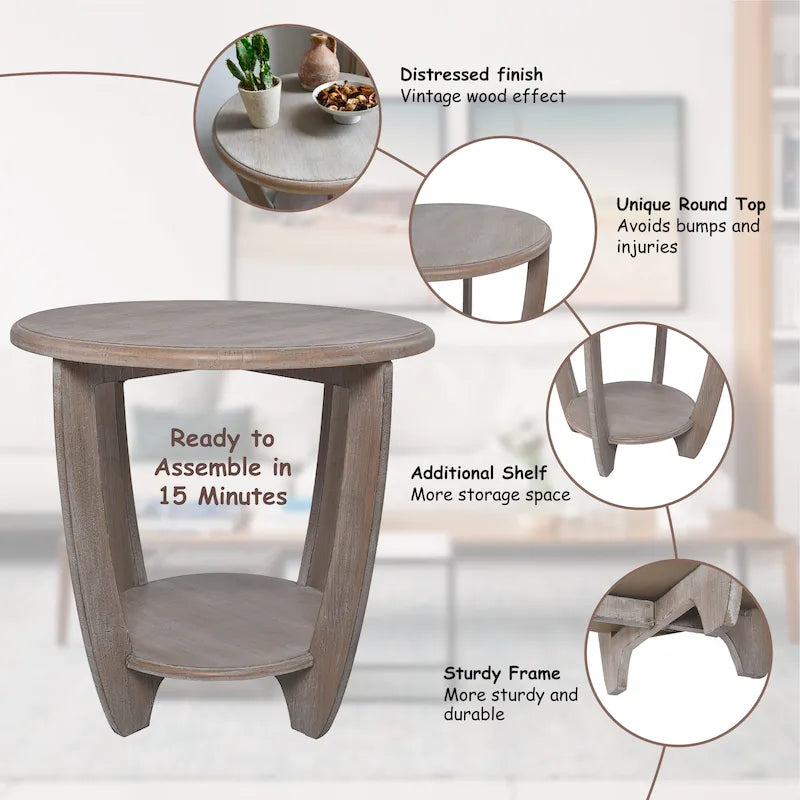 COZAYH Table d'appoint rustique de ferme avec étagère de rangement