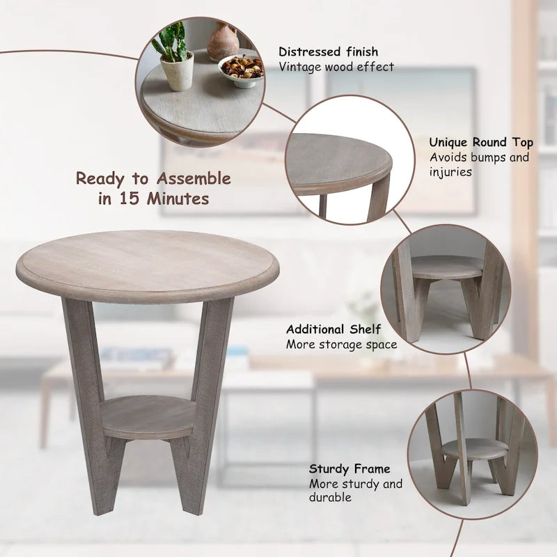 COZAYH Table d'appoint rustique de ferme avec étagère de rangement