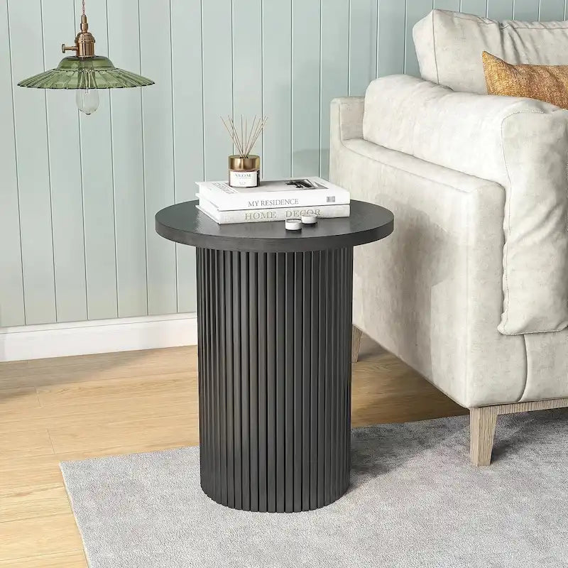 Table d'appoint ronde en bois à piédestal cannelé